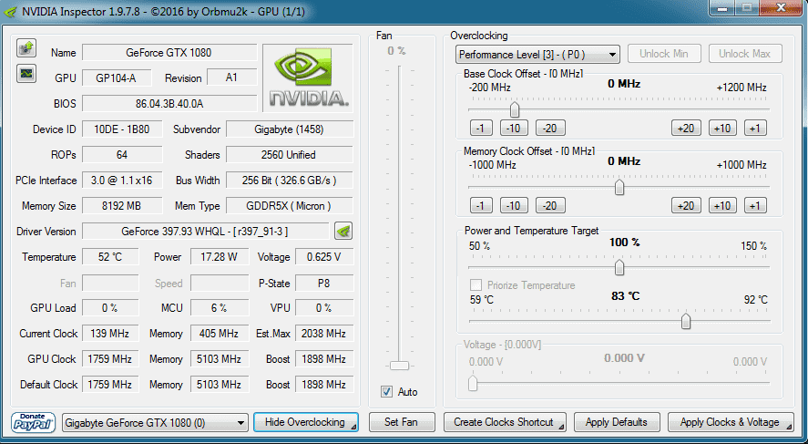 Main Window Of NVIDIA Inspector